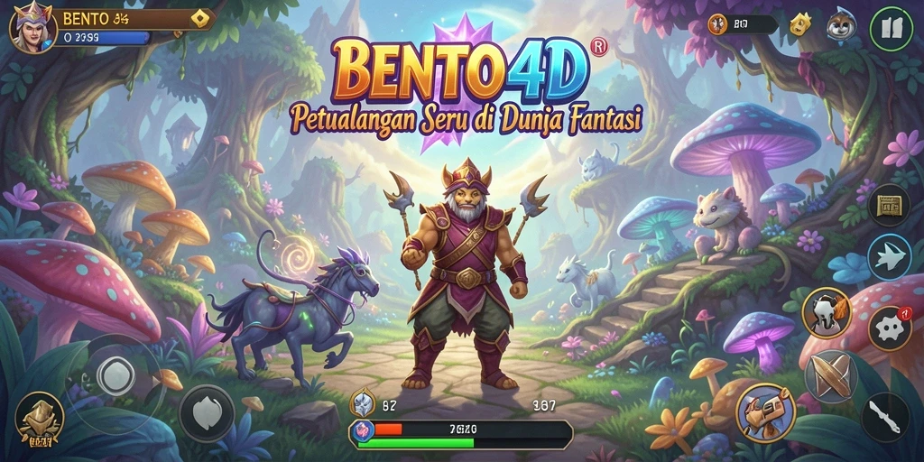 Tangkapan layar permainan BENTO4D menampilkan karakter menjelajahi dunia fantasi.