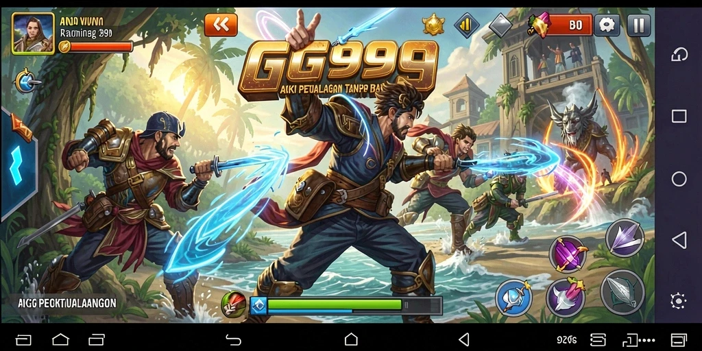 Tangkapan layar gameplay GG999 menampilkan aksi bertempur yang mendebarkan.