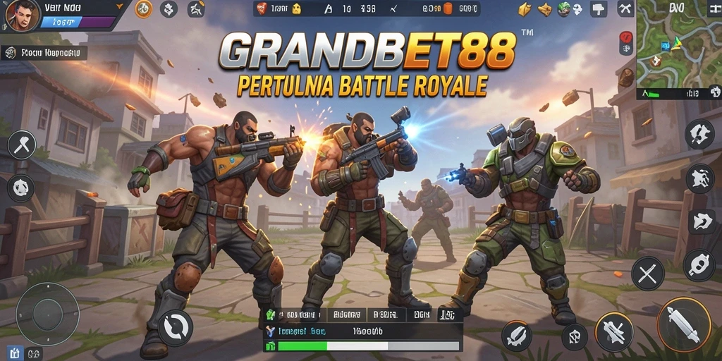Screenshot GRANDBET88 menampilkan aksi mendebarkan dalam pertempuran Battle Royale.