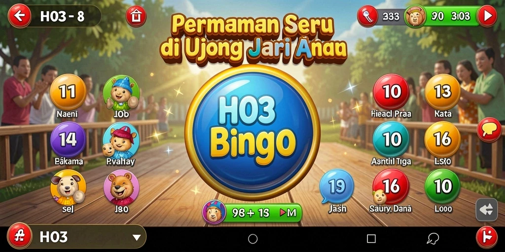 Screenshot H03 menampilkan serunya bermain Bingo dengan teman-teman.