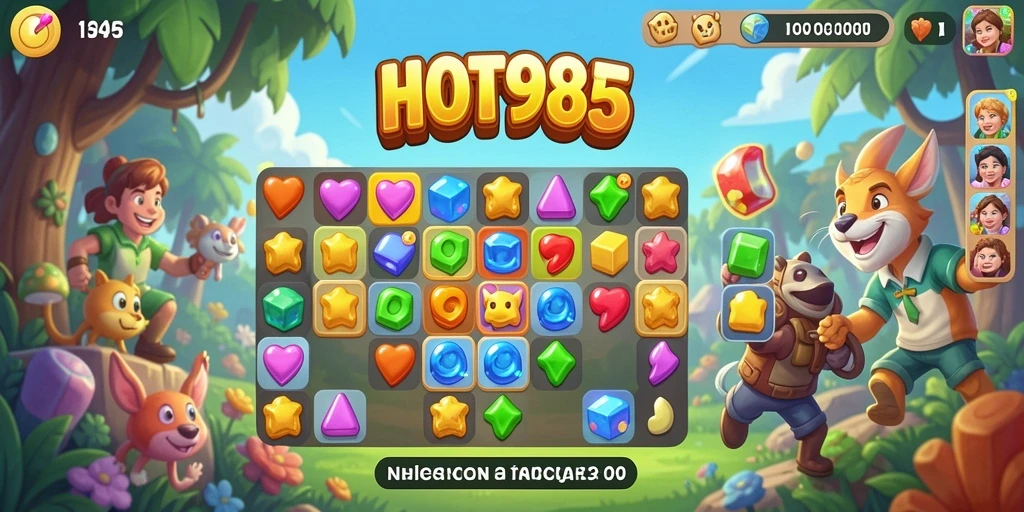 Tampilan gameplay HOT985 yang penuh warna dan menantang.