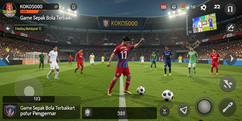 Tampilan gameplay KOKO5000 yang mendebarkan dalam aksi sepak bola.