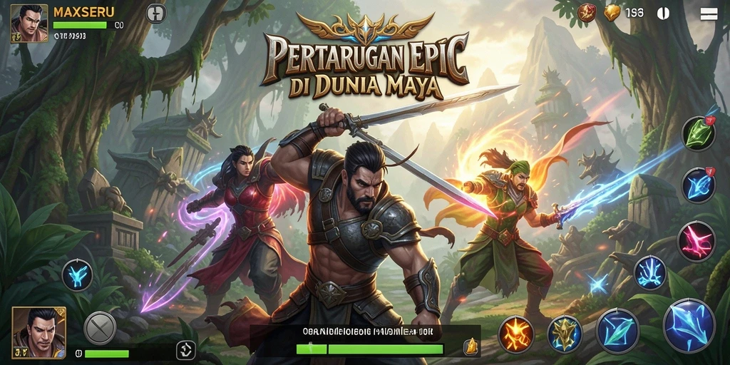 Tangkapan layar gameplay <strong>MAXSERU</strong> dengan pertarungan yang mendebarkan.