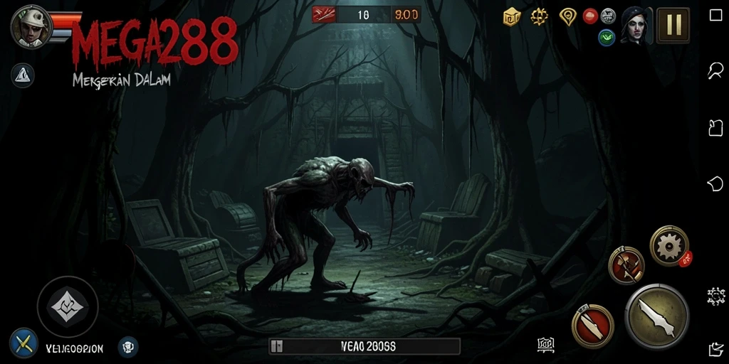Screenshot gameplay MEGA288 menampilkan suasana Horror yang menegangkan.