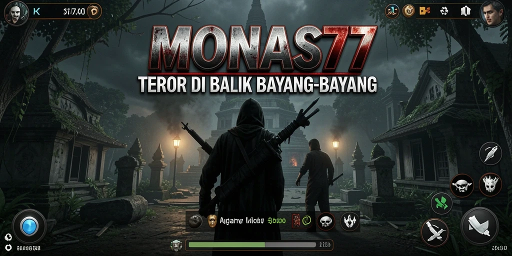 Screenshot gameplay dari MONAS77 yang menunjukkan ketegangan penuh horor.
