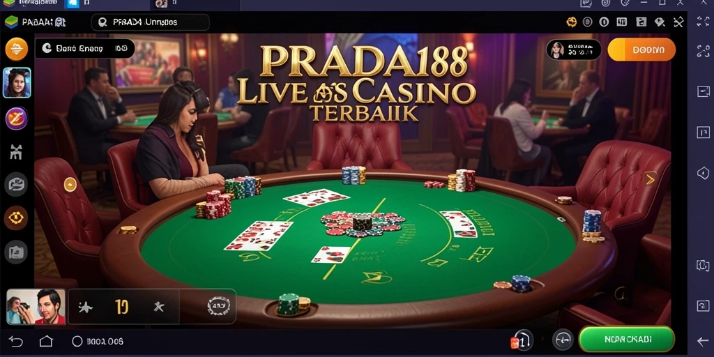 Tampilan gameplay Live Casino di PRADA188 dengan dealer langsung dan pemain yang terlibat.