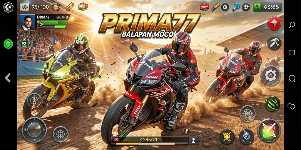 Tampilan gameplay <strong>PRIMA77</strong> yang mendebarkan saat balapan motor.