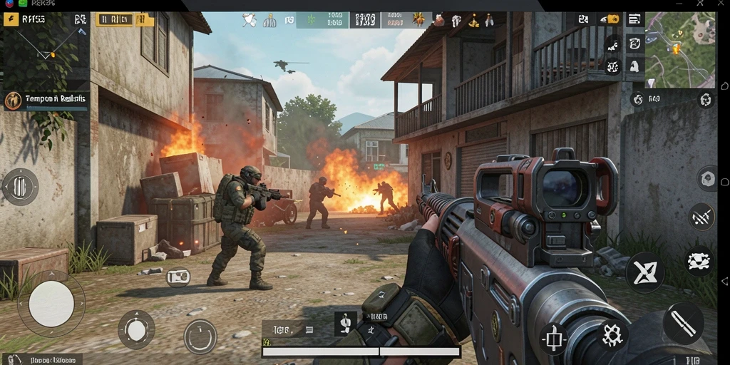 Screenshot RK55 menunjukkan momen intens dalam pertempuran FPS.