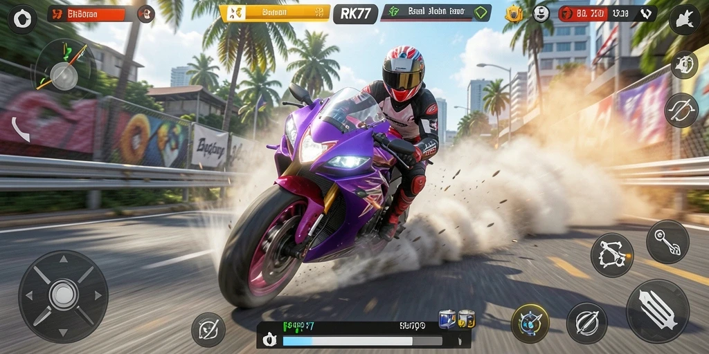 Tangkapan layar menampilkan aksi seru balapan motor di RK77.