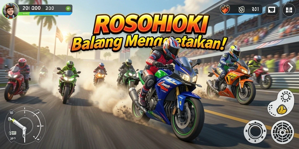 Gameplay mendebarkan dari ROSOHOKI dengan balapan motor yang seru.