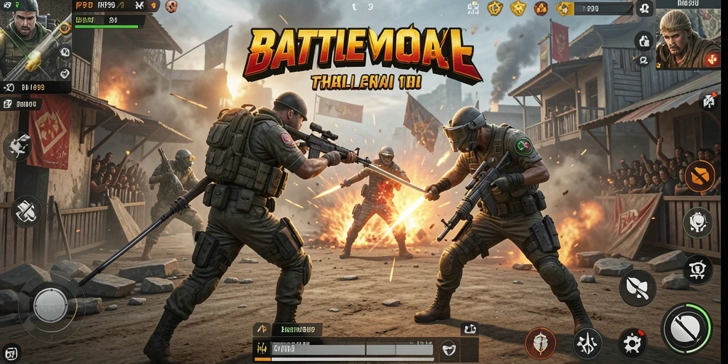 Tampilan menarik pertempuran epik dalam permainan Battle Royale.