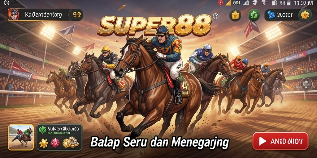 Screenshot SUPER88 menampilkan aksi balapan spektakuler di lintasan.