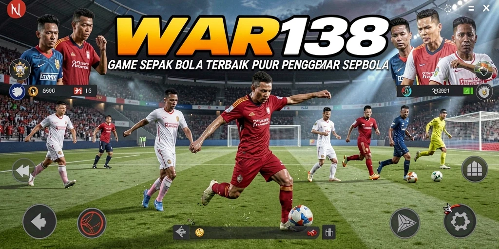 Screenshot dari gameplay WAR138 yang menampilkan aksi sepak bola yang seru.