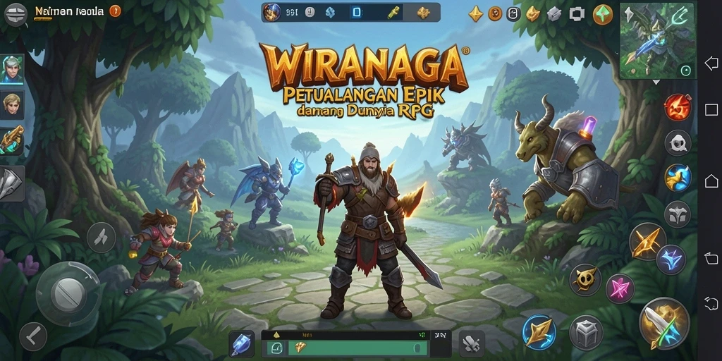 Tampilan mendebarkan gameplay WIRANAGA dalam aksi RPG.