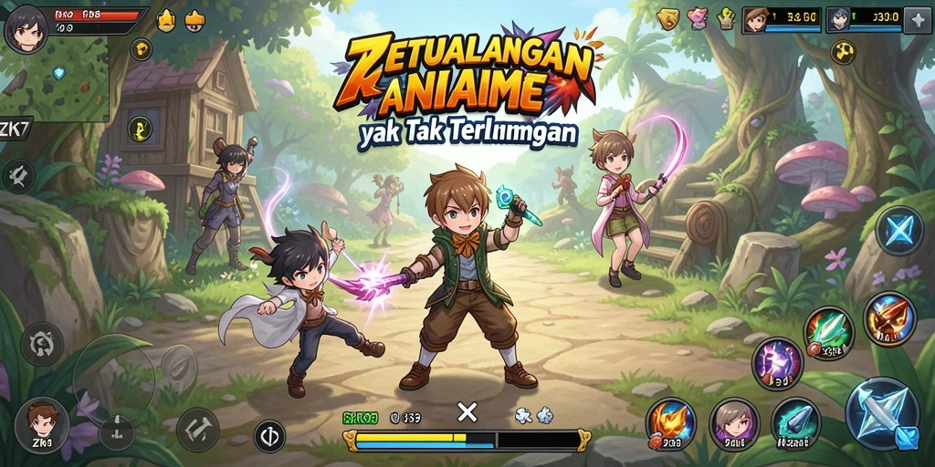 Tangkapan layar gameplay ZK7 menampilkan pertarungan seru antara karakter anime.